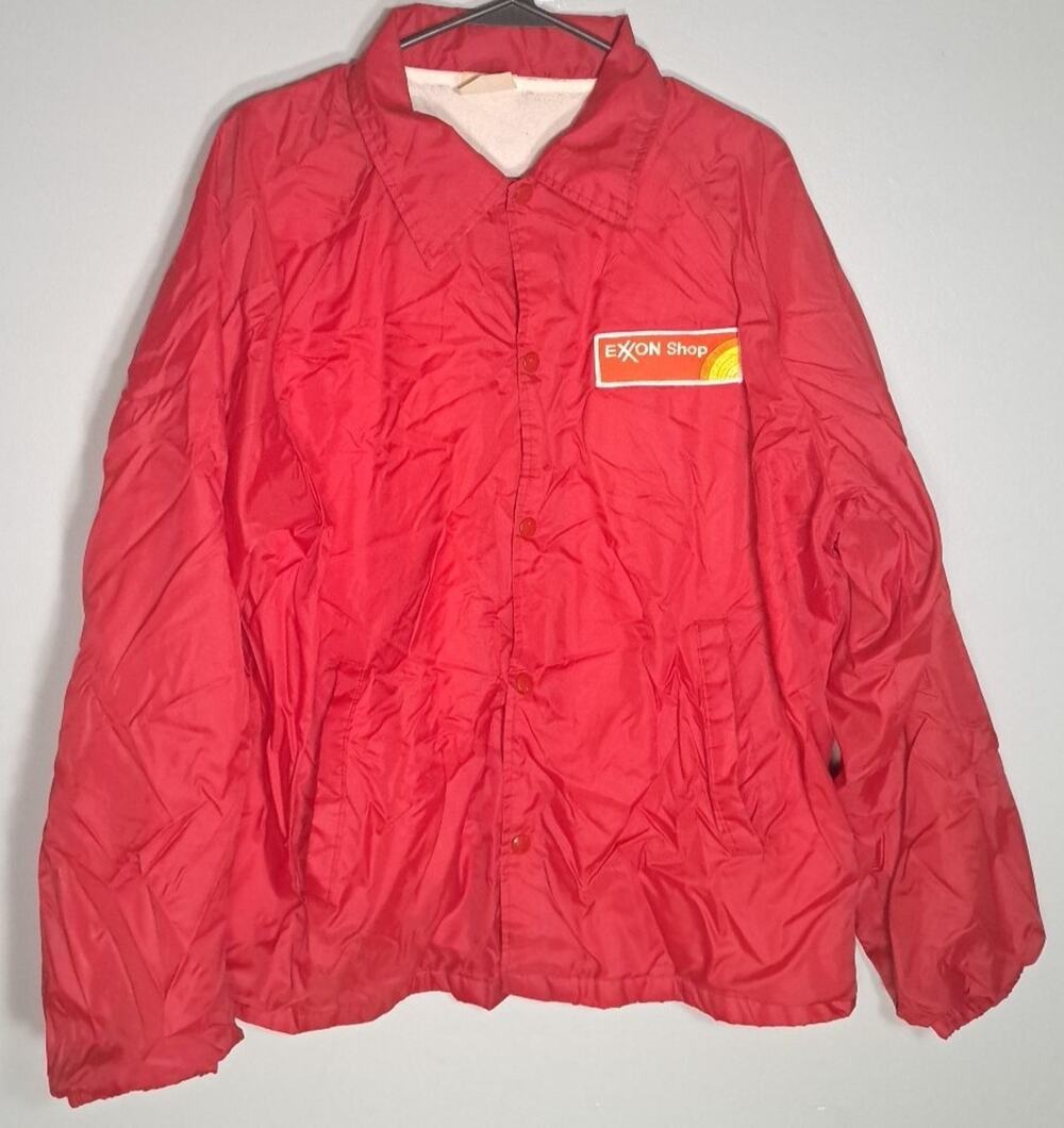 Vintage 80s Exxon Mechanic Jacket Red XL Auburn Sportswear USA Shop Windbreaker